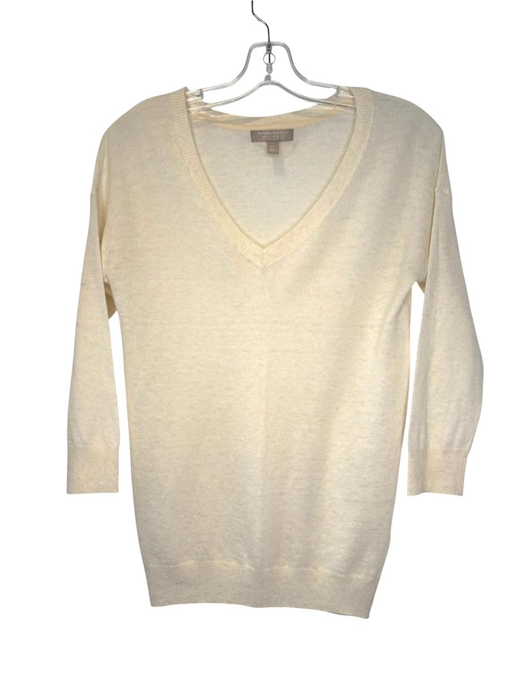 Banana Republic Italian Yarn Cashmere light V-Neck Sweater Size Small Cream
